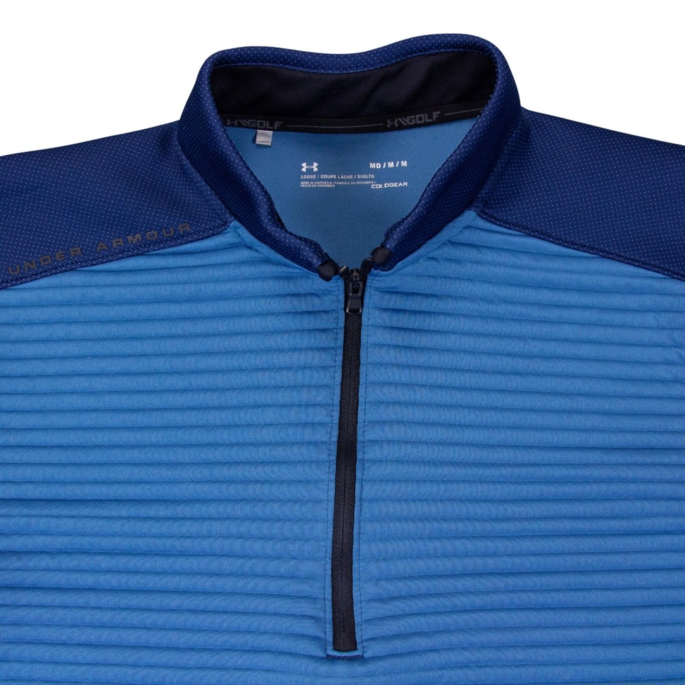 Under Armour Mens M ColdGear Golf 1/4 Zip‎ Pullover Blue Textured Ribbed - Picture 4 of 11